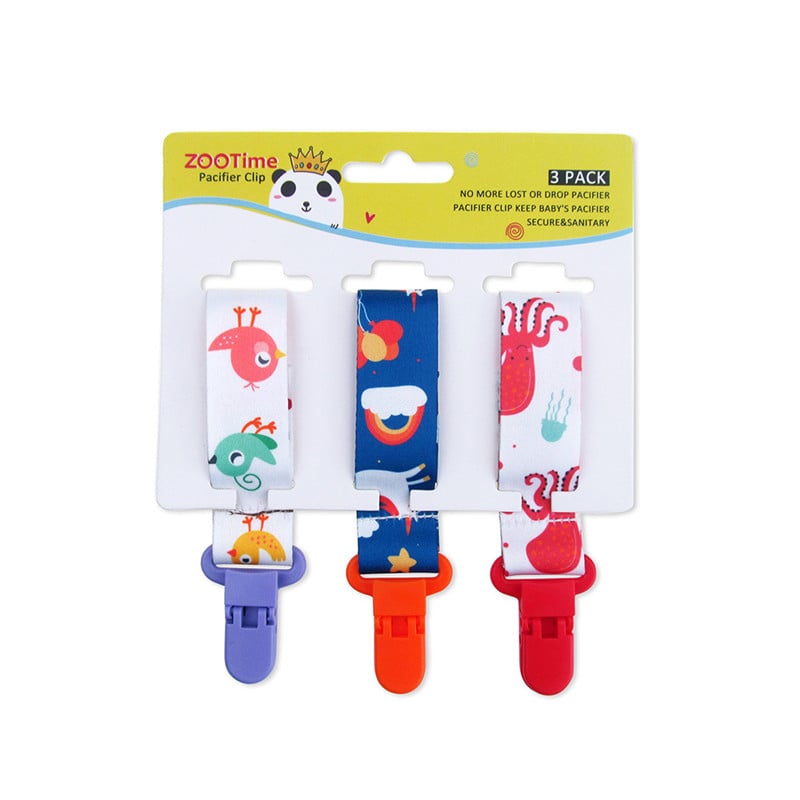 Pacifier clips with cartoon motifs - 3-pack