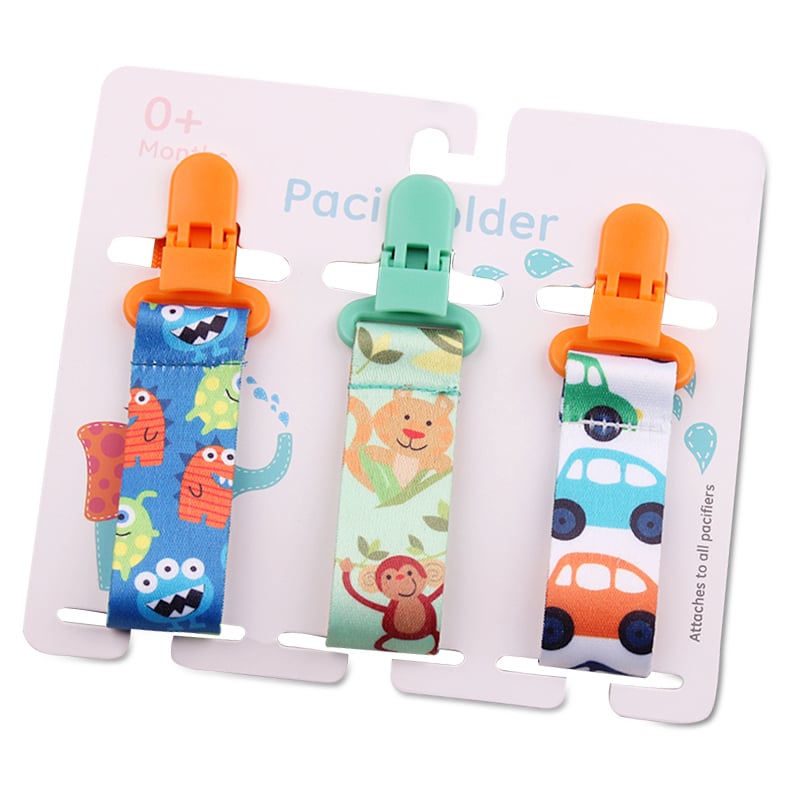 Pacifier clips with cartoon motifs - 3-pack