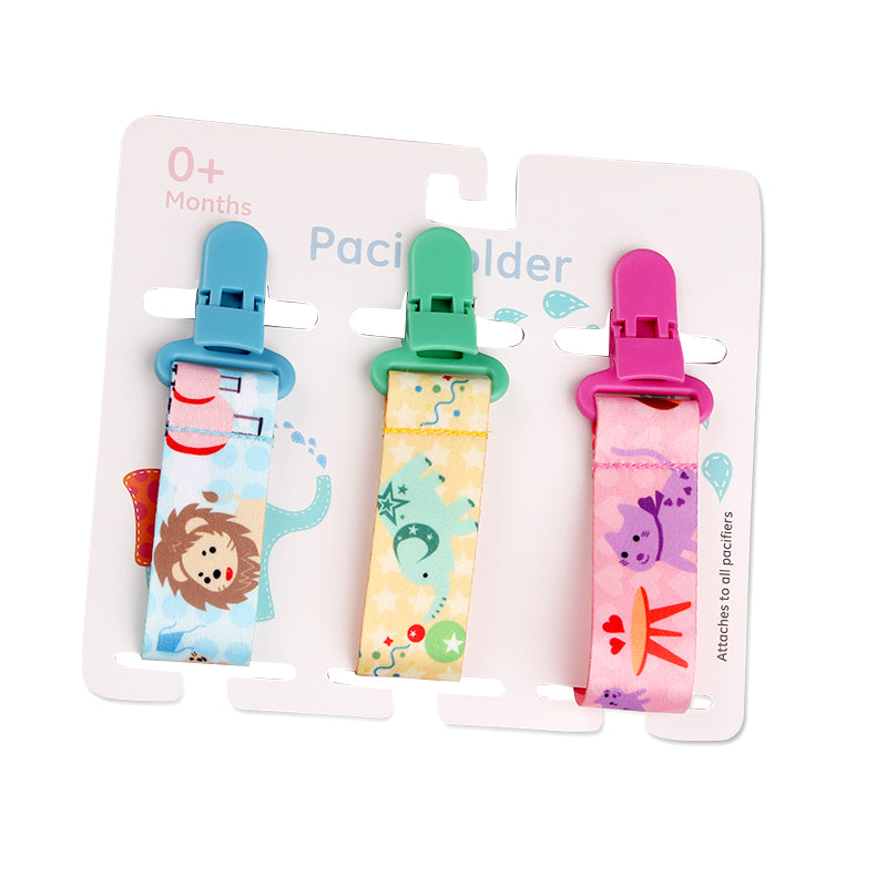 Pacifier clips with cartoon motifs - 3-pack