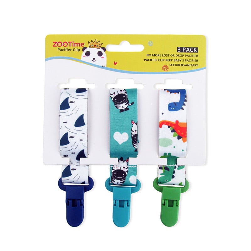 Pacifier clips with cartoon motifs - 3-pack