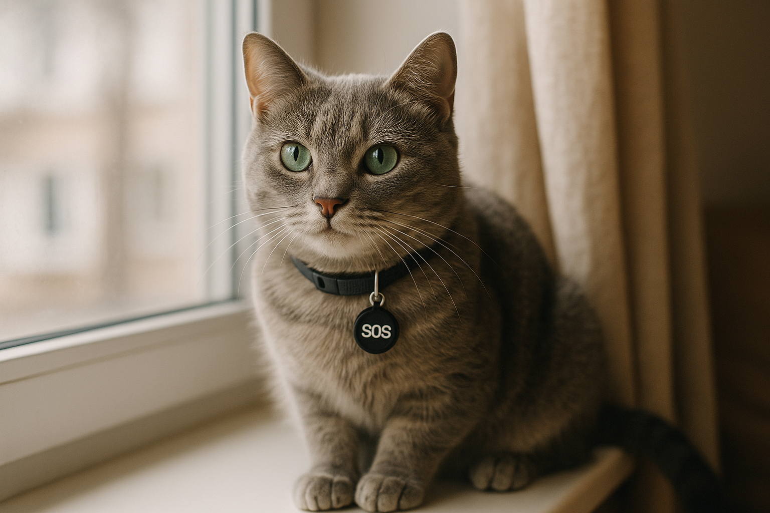 Graue Katze mit SOS-Marke