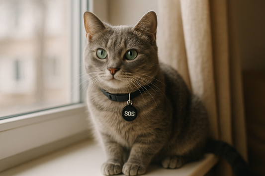 Graue Katze mit SOS-Marke