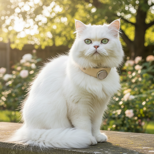 Weisse Perserkatze mit GPS-Tracker